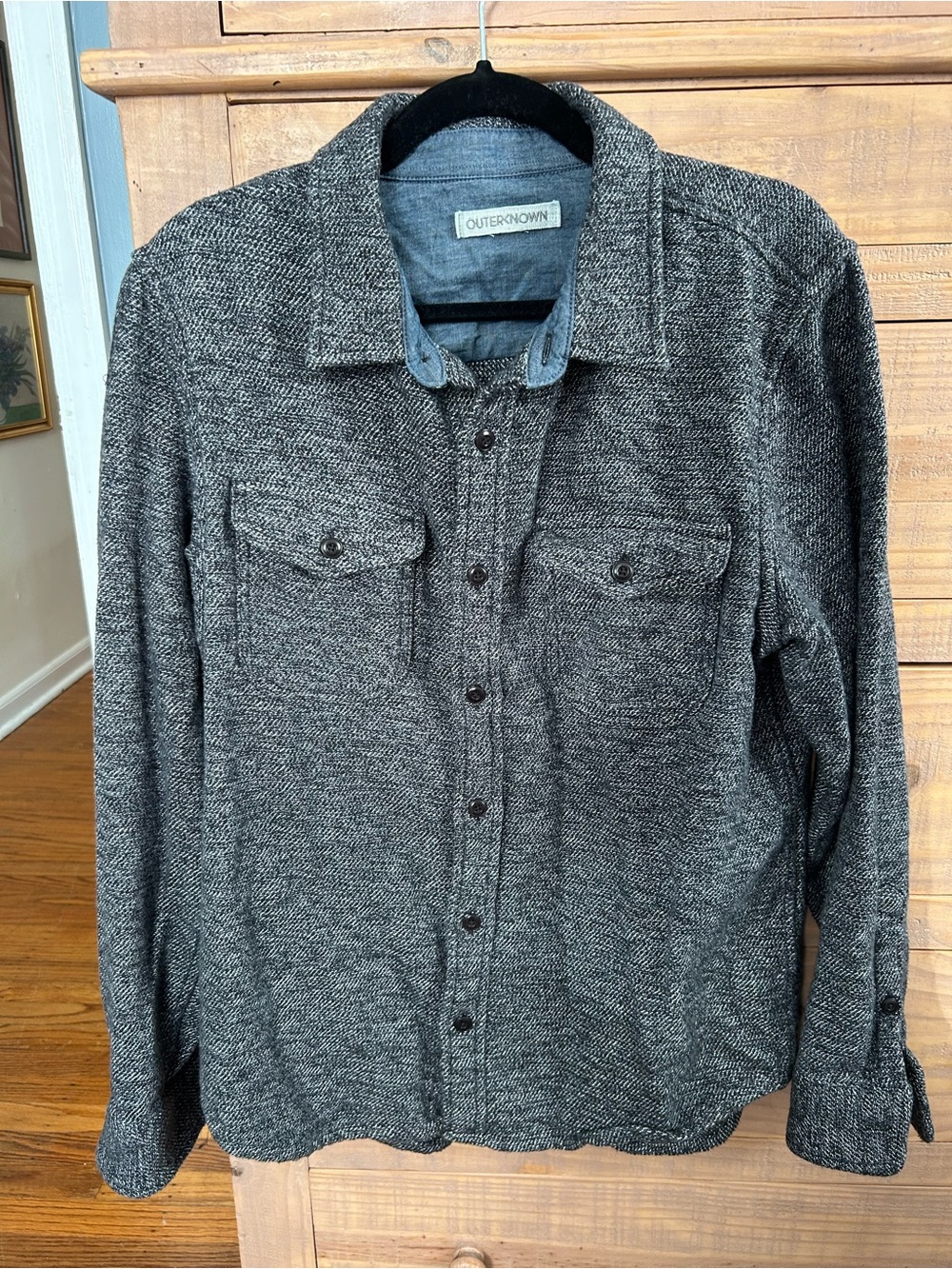 Outerknown Charcoal Gray Herringbone Shirt Jacket